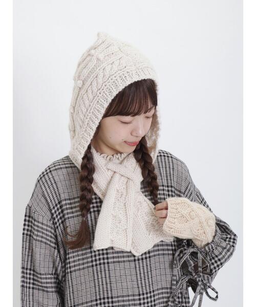 Samansa Mos2(サマンサ モスモス)の「フード付ニットマフラー(ストール/ショール・レディース・オフホワイト/モカ・F)」の6枚目の写真