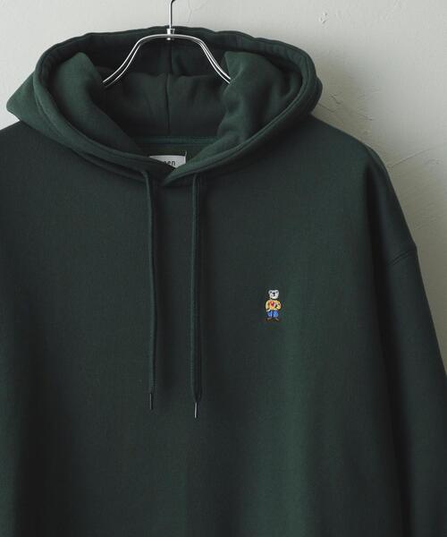 coen（コーエン）の「ワンポイントベア刺繍裏起毛パーカー（パーカー・メンズ・ホワイト/ブラック/グレー/ダークグリーン・S/M/L/XL）」の4枚目の写真