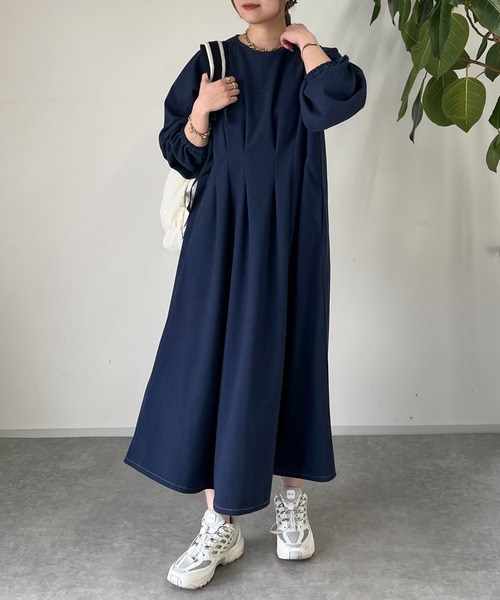 un dix cors（アンディコール）の「ウエストタック袖ボリュームワンピース（ワンピース・レディース・ブラウン/ブルー・FREE）」の7枚目の写真