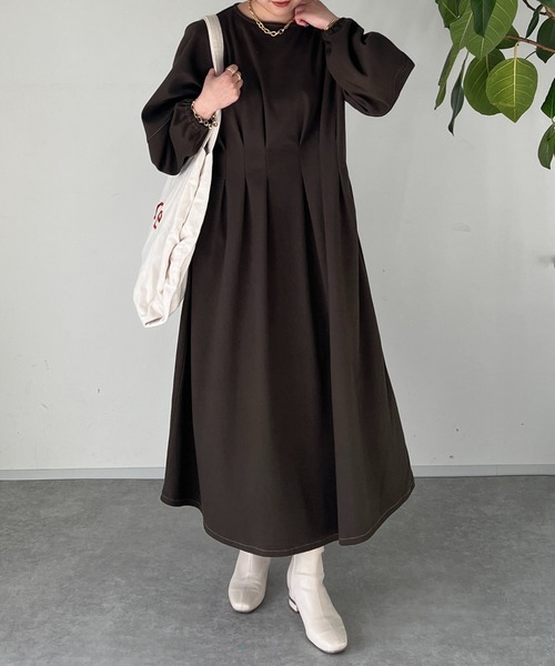 un dix cors（アンディコール）の「ウエストタック袖ボリュームワンピース（ワンピース・レディース・ブラウン/ブルー・FREE）」の14枚目の写真