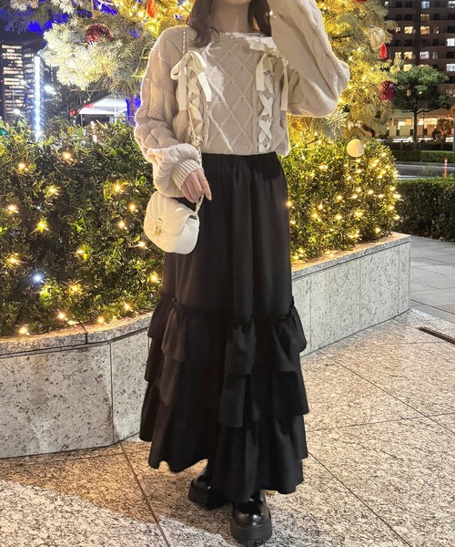 apres jour（アプレジュール）の「サテンレースアップニット【ZOZOTOWN限定アイテム】（ニット/セーター・レディース・ライトピンク/ベージュ/オフホワイト・X-LARGE/フリー）」の17枚目の写真