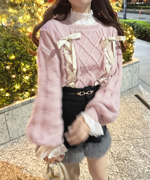 apres jour（アプレジュール）の「サテンレースアップニット【ZOZOTOWN限定アイテム】（ニット/セーター・レディース・ライトピンク/ベージュ/オフホワイト・X-LARGE/フリー）」の21枚目の写真