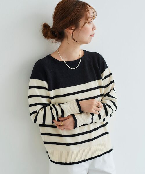 le.coeur blanc(ルクールブラン)の「ブークレーパネルボーダーニット(ニット/セーター・レディース・ブラック系その他/ホワイト系その他・38)」の4枚目の写真