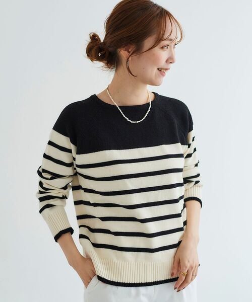 le.coeur blanc(ルクールブラン)の「ブークレーパネルボーダーニット(ニット/セーター・レディース・ブラック系その他/ホワイト系その他・38)」の6枚目の写真