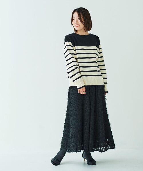 le.coeur blanc(ルクールブラン)の「ブークレーパネルボーダーニット(ニット/セーター・レディース・ブラック系その他/ホワイト系その他・38)」の11枚目の写真