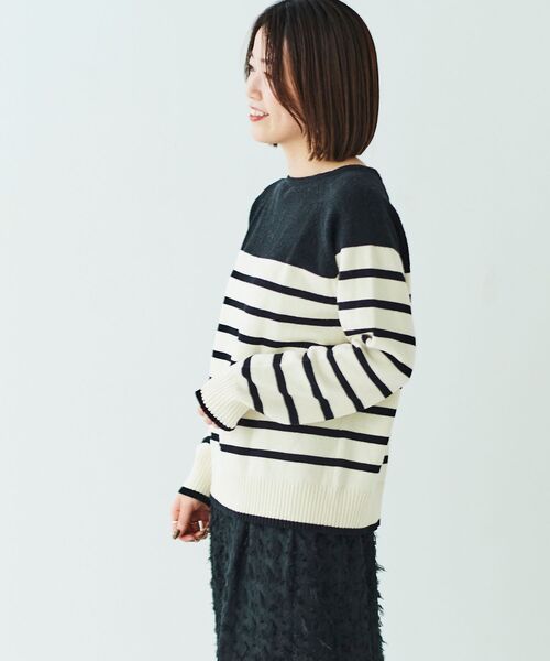 le.coeur blanc(ルクールブラン)の「ブークレーパネルボーダーニット(ニット/セーター・レディース・ブラック系その他/ホワイト系その他・38)」の16枚目の写真