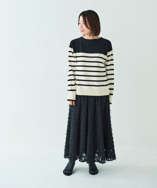 le.coeur blanc(ルクールブラン)の「ブークレーパネルボーダーニット(ニット/セーター・レディース・ブラック系その他/ホワイト系その他・38)」の19枚目の写真