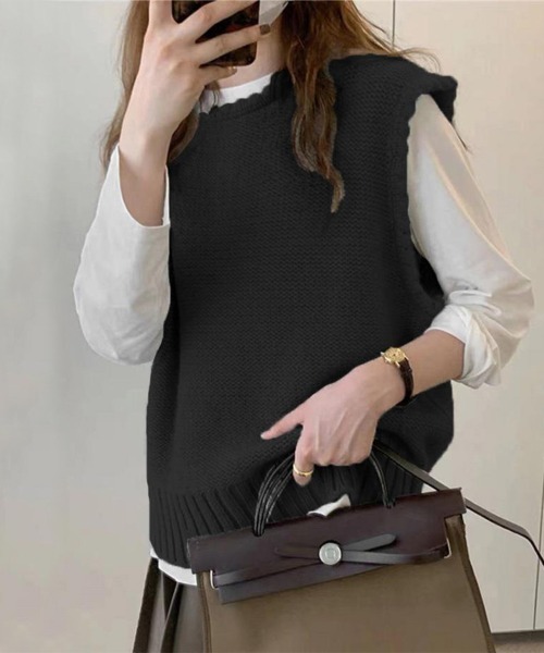 Miniministore(ミニミニストア)の「ニットベスト レディース ニットジレ(ベスト・レディース・ブルー/ライトブラウン/ホワイト/ベージュ/ブラック・フリー)」の2枚目の写真