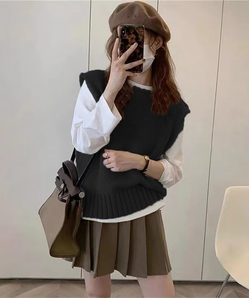 Miniministore(ミニミニストア)の「ニットベスト レディース ニットジレ(ベスト・レディース・ブルー/ライトブラウン/ホワイト/ベージュ/ブラック・フリー)」の13枚目の写真