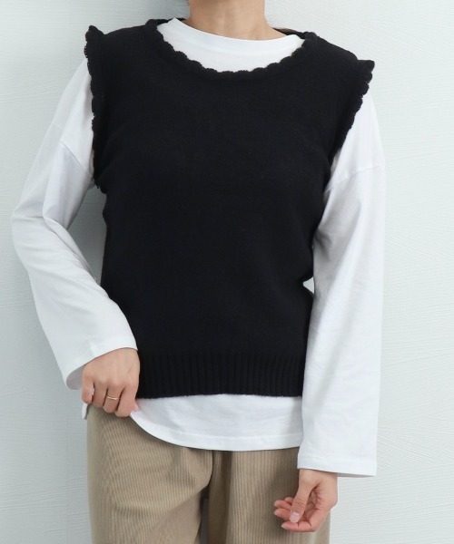 Miniministore(ミニミニストア)の「ニットベスト レディース ニットジレ(ベスト・レディース・ブルー/ライトブラウン/ホワイト/ベージュ/ブラック・フリー)」の14枚目の写真