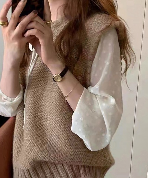 Miniministore(ミニミニストア)の「ニットベスト レディース ニットジレ(ベスト・レディース・ブルー/ライトブラウン/ホワイト/ベージュ/ブラック・フリー)」の16枚目の写真