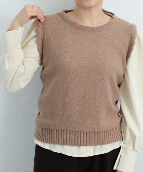 Miniministore(ミニミニストア)の「ニットベスト レディース ニットジレ(ベスト・レディース・ブルー/ライトブラウン/ホワイト/ベージュ/ブラック・フリー)」の18枚目の写真