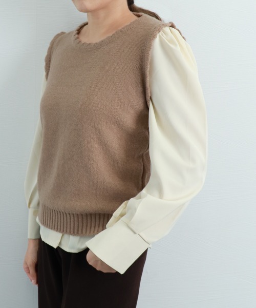 Miniministore(ミニミニストア)の「ニットベスト レディース ニットジレ(ベスト・レディース・ブルー/ライトブラウン/ホワイト/ベージュ/ブラック・フリー)」の19枚目の写真