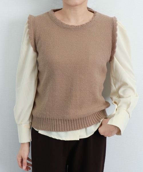 Miniministore(ミニミニストア)の「ニットベスト レディース ニットジレ(ベスト・レディース・ブルー/ライトブラウン/ホワイト/ベージュ/ブラック・フリー)」の20枚目の写真
