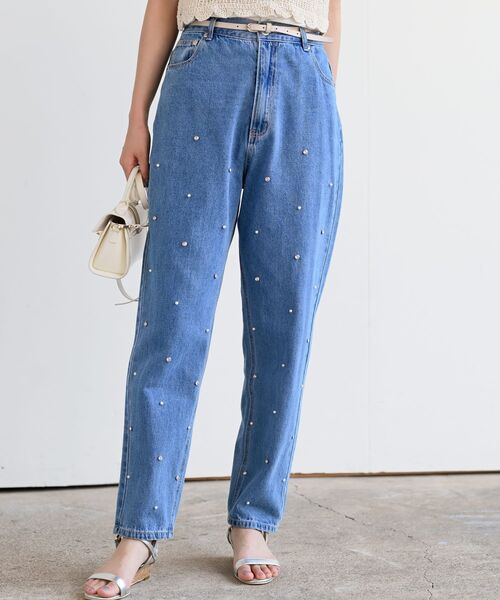 rps(アールピーエス)の「パールビジュー付きマムパンツ(デニムパンツ・レディース・ブルー/サックスブルー・M/L)」の22枚目の写真