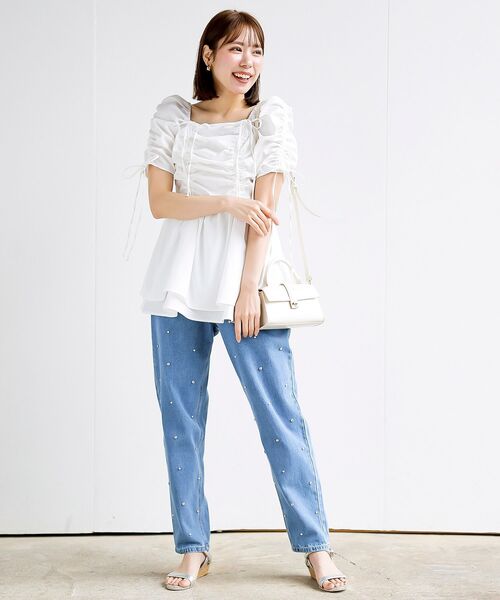 rps(アールピーエス)の「パールビジュー付きマムパンツ(デニムパンツ・レディース・ブルー/サックスブルー・M/L)」の18枚目の写真