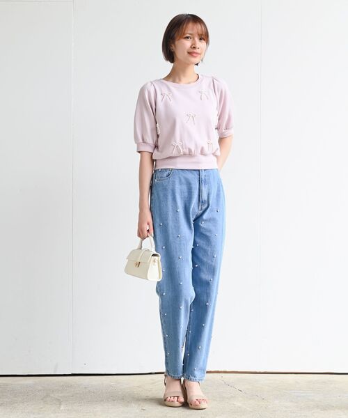 rps(アールピーエス)の「パールビジュー付きマムパンツ(デニムパンツ・レディース・ブルー/サックスブルー・M/L)」の9枚目の写真