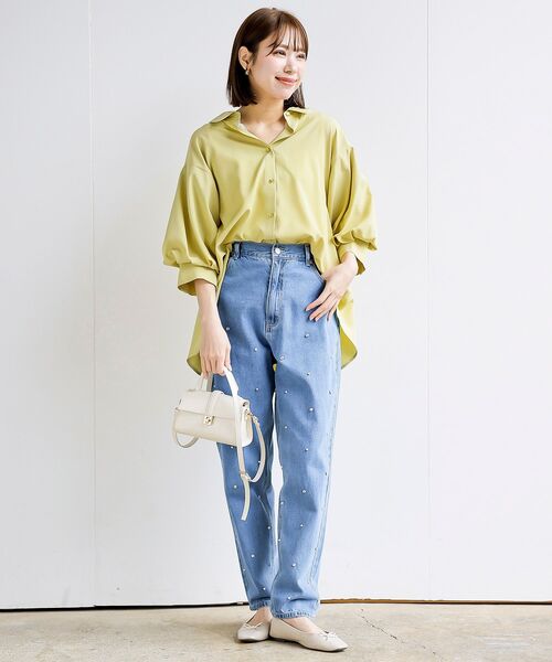 rps(アールピーエス)の「パールビジュー付きマムパンツ(デニムパンツ・レディース・ブルー/サックスブルー・M/L)」の12枚目の写真