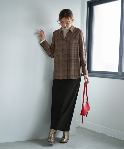 STYLE DELI（スタイルデリ）の「マットサテンチェック柄シャツ（シャツ/ブラウス・レディース・グリーン系その他/ブラウン系その他・M）」の8枚目の写真