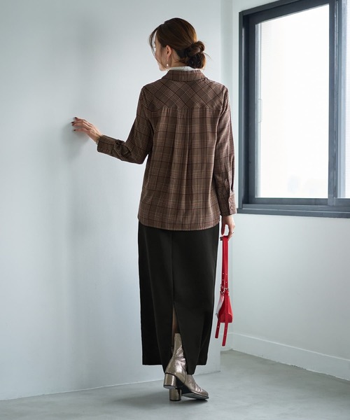 STYLE DELI（スタイルデリ）の「マットサテンチェック柄シャツ（シャツ/ブラウス・レディース・グリーン系その他/ブラウン系その他・M）」の9枚目の写真