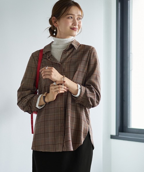 STYLE DELI（スタイルデリ）の「マットサテンチェック柄シャツ（シャツ/ブラウス・レディース・グリーン系その他/ブラウン系その他・M）」の10枚目の写真