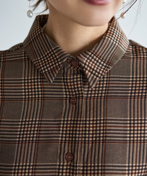 STYLE DELI（スタイルデリ）の「マットサテンチェック柄シャツ（シャツ/ブラウス・レディース・グリーン系その他/ブラウン系その他・M）」の13枚目の写真