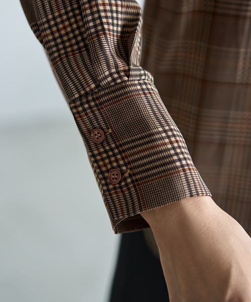 STYLE DELI（スタイルデリ）の「マットサテンチェック柄シャツ（シャツ/ブラウス・レディース・グリーン系その他/ブラウン系その他・M）」の15枚目の写真