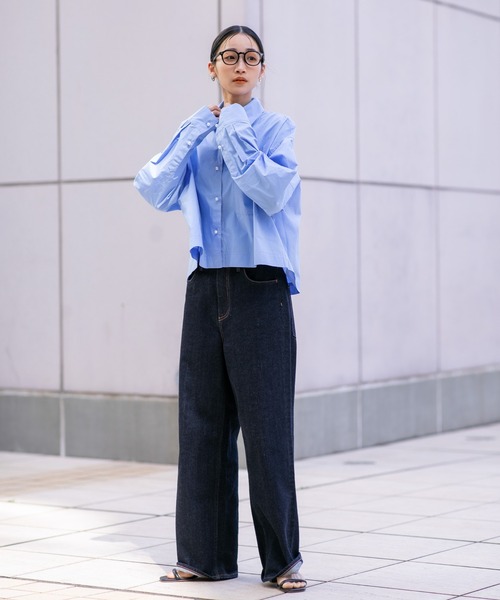 NANO universe(ナノユニバース)の「【追加生産】WEB限定 パールボタンクロップドシャツ(シャツ/ブラウス・レディース・ホワイト/サックスブルー/ピンク・FREE)」の17枚目の写真