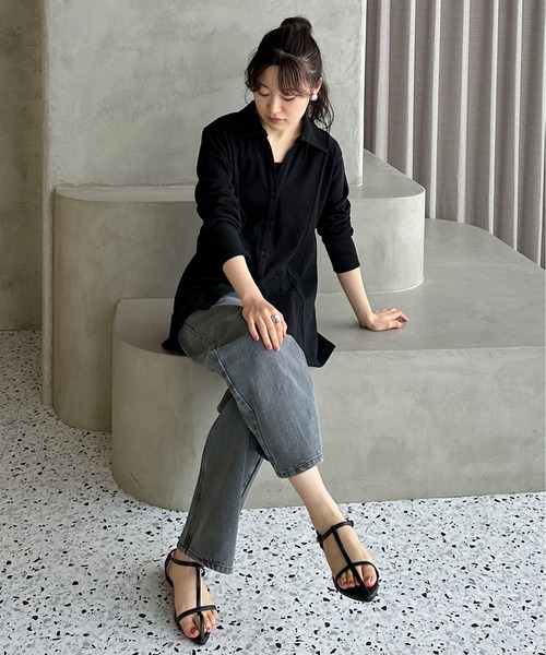 feepur(フェピュール)の「カットジャガードオープンシャツ(シャツ/ブラウス・レディース・オフホワイト/ブラック・MEDIUM)」の7枚目の写真
