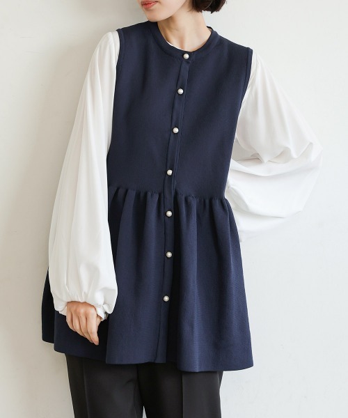 Bou Jeloud（ブージュルード）の「ペプラムニットベスト（ベスト・レディース・ネイビー/ブラック・FREE）」の15枚目の写真