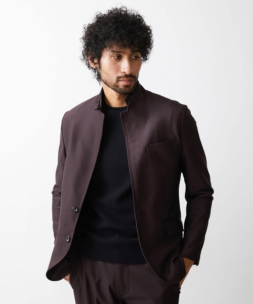 MICHEL KLEIN HOMME (ミッシェルクランオム)の「ジャガードコンバーチブルジャケット セットアップ(テーラードジャケット・メンズ・ブラック/パープル・MEDIUM/LARGE/X-LARGE)」の1枚目の写真