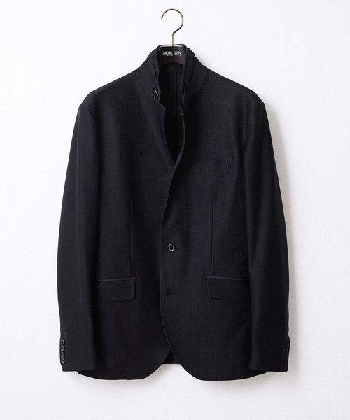 MICHEL KLEIN HOMME (ミッシェルクランオム)の「ジャガードコンバーチブルジャケット セットアップ(テーラードジャケット・メンズ・ブラック/パープル・MEDIUM/LARGE/X-LARGE)」の2枚目の写真