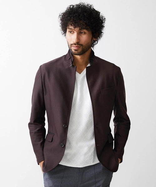 MICHEL KLEIN HOMME (ミッシェルクランオム)の「ジャガードコンバーチブルジャケット セットアップ(テーラードジャケット・メンズ・ブラック/パープル・MEDIUM/LARGE/X-LARGE)」の5枚目の写真