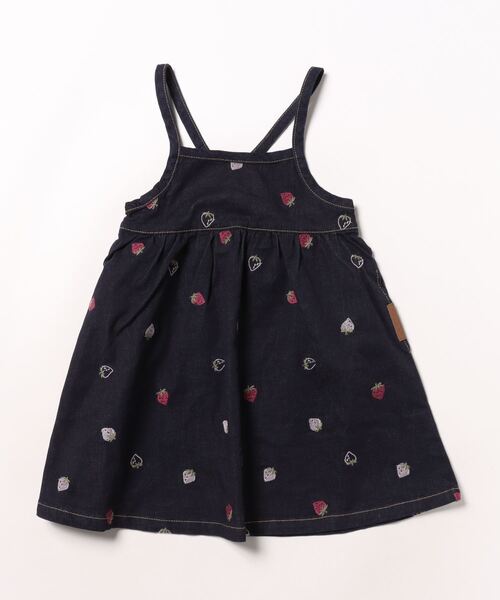 HAKKA KIDS(ハッカキッズ)の「いちご刺繍ストレッチデニムワンピース(ワンピース・キッズ・ネイビー/ブルー・110cm/120cm/130cm/100cm)」の2枚目の写真