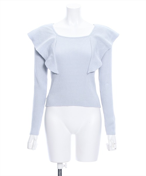 clear（クリア）の「前後2wayフリルショルダー長袖ニットトップス≪2024SS新作≫（ニット/セーター・レディース・オフホワイト/ブラック/サックスブルー・F）」の8枚目の写真