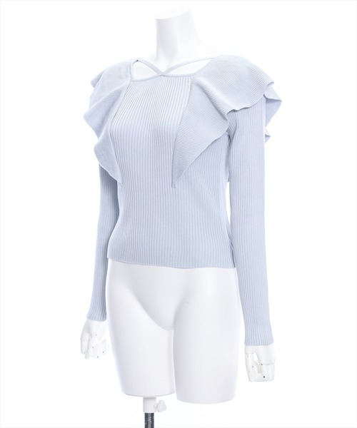 clear（クリア）の「前後2wayフリルショルダー長袖ニットトップス≪2024SS新作≫（ニット/セーター・レディース・オフホワイト/ブラック/サックスブルー・F）」の4枚目の写真