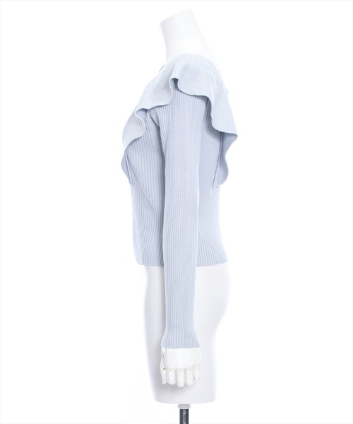 clear（クリア）の「前後2wayフリルショルダー長袖ニットトップス≪2024SS新作≫（ニット/セーター・レディース・オフホワイト/ブラック/サックスブルー・F）」の5枚目の写真