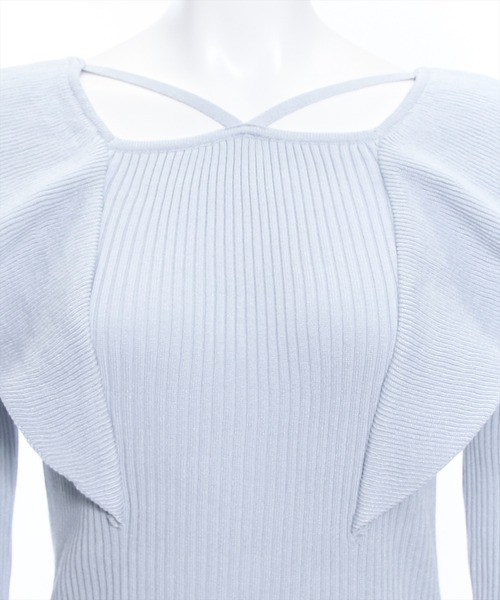 clear（クリア）の「前後2wayフリルショルダー長袖ニットトップス≪2024SS新作≫（ニット/セーター・レディース・オフホワイト/ブラック/サックスブルー・F）」の11枚目の写真
