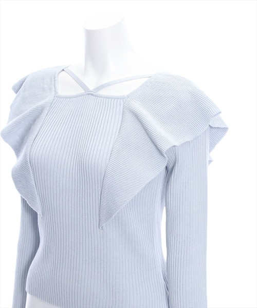 clear（クリア）の「前後2wayフリルショルダー長袖ニットトップス≪2024SS新作≫（ニット/セーター・レディース・オフホワイト/ブラック/サックスブルー・F）」の12枚目の写真