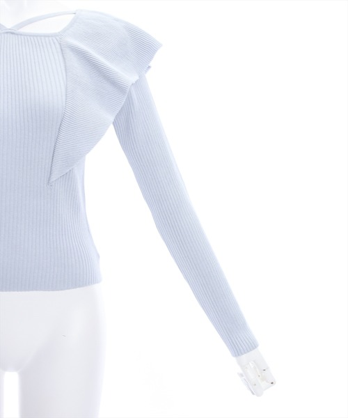 clear（クリア）の「前後2wayフリルショルダー長袖ニットトップス≪2024SS新作≫（ニット/セーター・レディース・オフホワイト/ブラック/サックスブルー・F）」の9枚目の写真