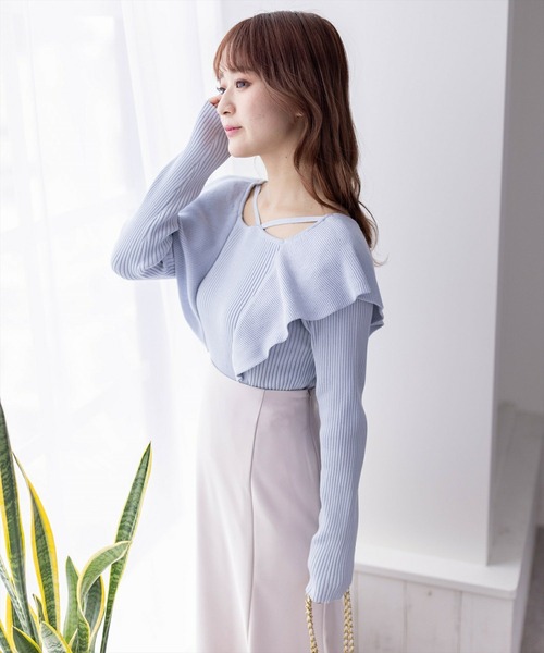 clear（クリア）の「前後2wayフリルショルダー長袖ニットトップス≪2024SS新作≫（ニット/セーター・レディース・オフホワイト/ブラック/サックスブルー・F）」の15枚目の写真