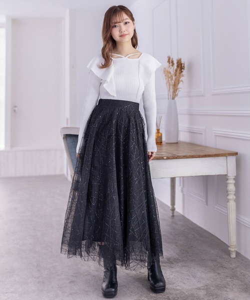 clear（クリア）の「前後2wayフリルショルダー長袖ニットトップス≪2024SS新作≫（ニット/セーター・レディース・オフホワイト/ブラック/サックスブルー・F）」の19枚目の写真