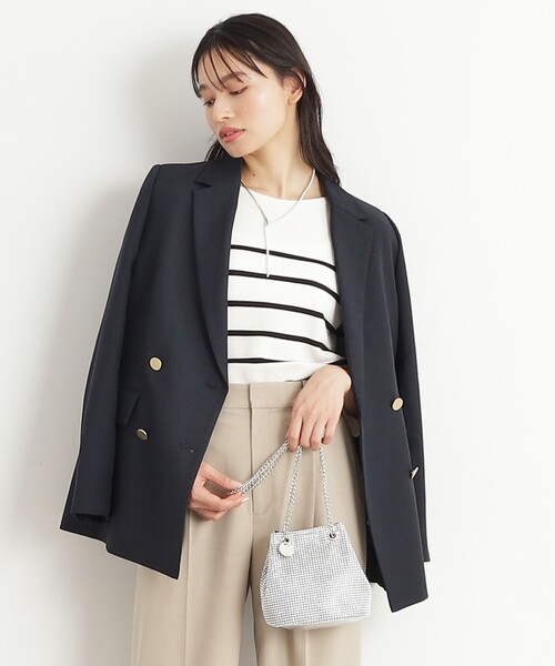 OPAQUE.CLIP（オペークドットクリップ）の「◆≪ヒルナンデス！で紹介≫ S-LLsize/ダブルテーラードジャケット/ウールライク【抗ピル/ストレッチ/洗える】（テーラードジャケット・レディース・ベージュ/ネイビー・36/38/40/42）」の3枚目の写真