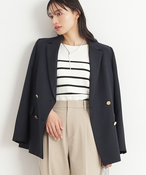 OPAQUE.CLIP（オペークドットクリップ）の「◆≪ヒルナンデス！で紹介≫ S-LLsize/ダブルテーラードジャケット/ウールライク【抗ピル/ストレッチ/洗える】（テーラードジャケット・レディース・ベージュ/ネイビー・36/38/40/42）」の4枚目の写真