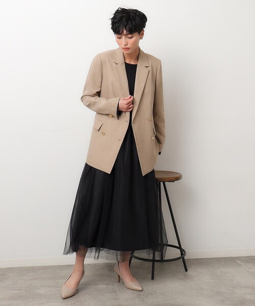 OPAQUE.CLIP（オペークドットクリップ）の「◆≪ヒルナンデス！で紹介≫ S-LLsize/ダブルテーラードジャケット/ウールライク【抗ピル/ストレッチ/洗える】（テーラードジャケット・レディース・ベージュ/ネイビー・36/38/40/42）」の9枚目の写真