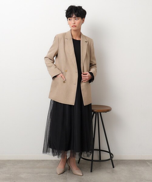 OPAQUE.CLIP（オペークドットクリップ）の「◆≪ヒルナンデス！で紹介≫ S-LLsize/ダブルテーラードジャケット/ウールライク【抗ピル/ストレッチ/洗える】（テーラードジャケット・レディース・ベージュ/ネイビー・36/38/40/42）」の10枚目の写真