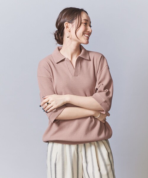 BEAUTY&YOUTH UNITED ARROWS（ビューティーアンドユースユナイテッドアローズ）の「【WEB限定】グリッド エアーワッフル スキッパーポロシャツ（Tシャツ/カットソー・メンズ・ブラック/ピンク/ベージュ・L/M/S）」の3枚目の写真