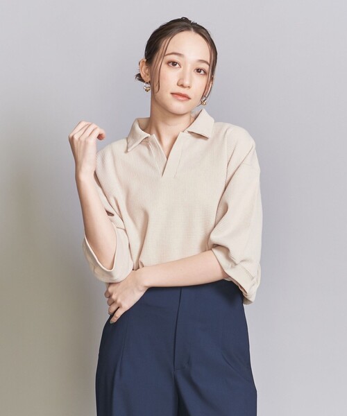 BEAUTY&YOUTH UNITED ARROWS（ビューティーアンドユースユナイテッドアローズ）の「【WEB限定】グリッド エアーワッフル スキッパーポロシャツ（Tシャツ/カットソー・メンズ・ブラック/ピンク/ベージュ・L/M/S）」の6枚目の写真