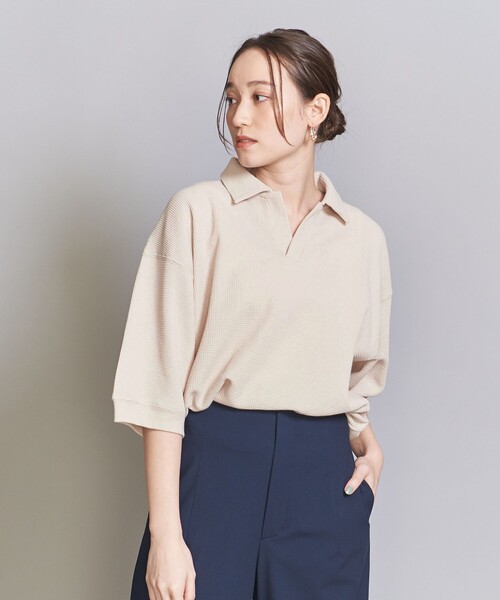 BEAUTY&YOUTH UNITED ARROWS（ビューティーアンドユースユナイテッドアローズ）の「【WEB限定】グリッド エアーワッフル スキッパーポロシャツ（Tシャツ/カットソー・メンズ・ブラック/ピンク/ベージュ・L/M/S）」の7枚目の写真