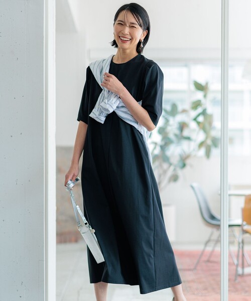 23区 S(ニジュウサンクチイサイサイズ)の「【洗える】ALBINIコーコラン タックスリーブ ワンピース(ワンピース・レディース・カーキ系/ブルー系/ブラック系・32)」の2枚目の写真